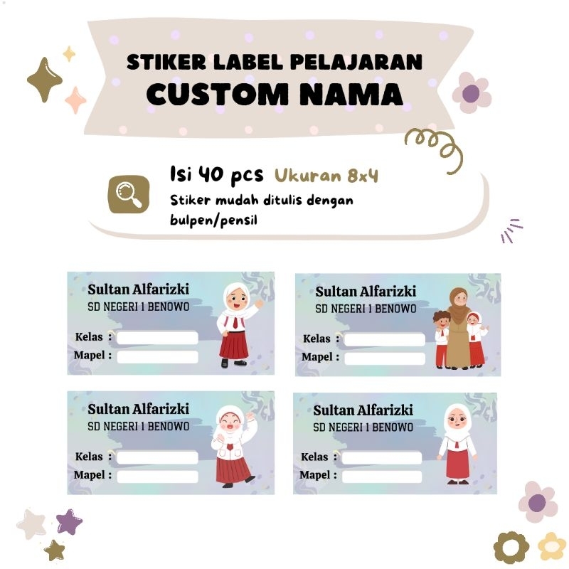 

Stiker buku pelajaran custom nama