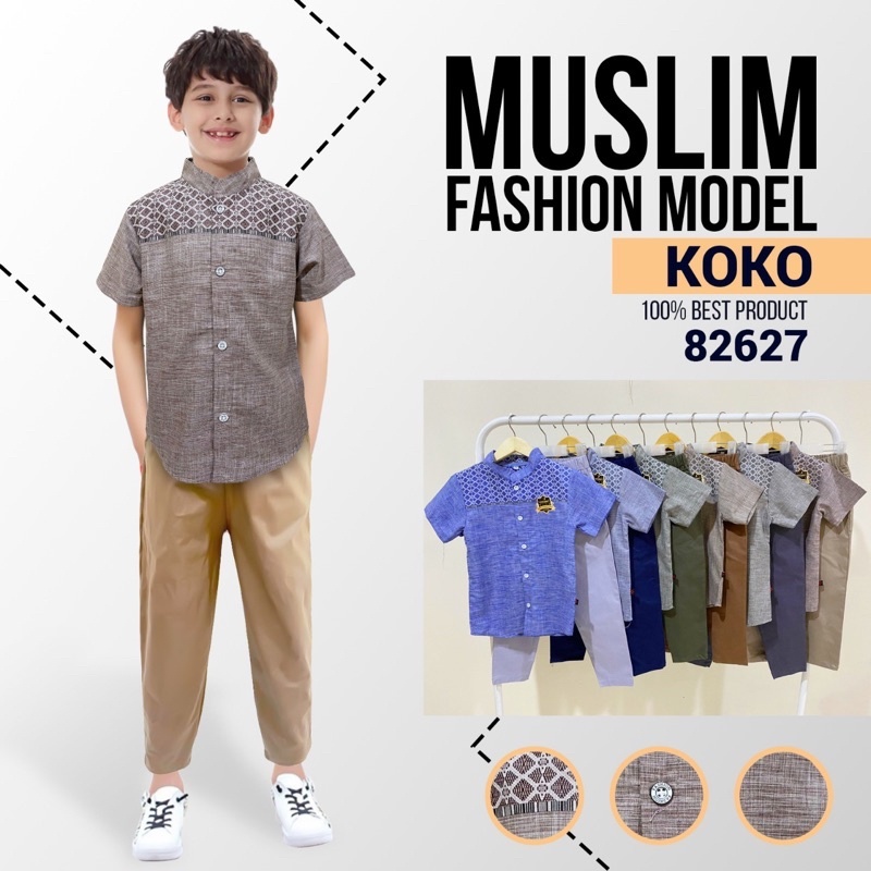 baju setelan Koko anak laki laki yess kids lengan pendek jumbo usia 9-12 tahun new