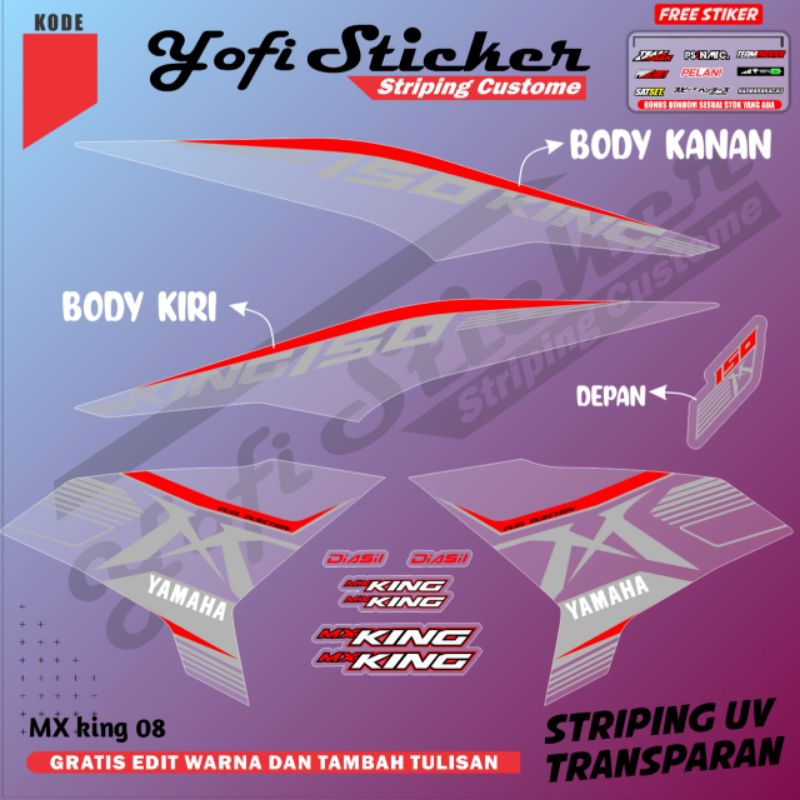 decal stiker stripingtransparan  variasi full body striping MX king biru putih old new MX king 08