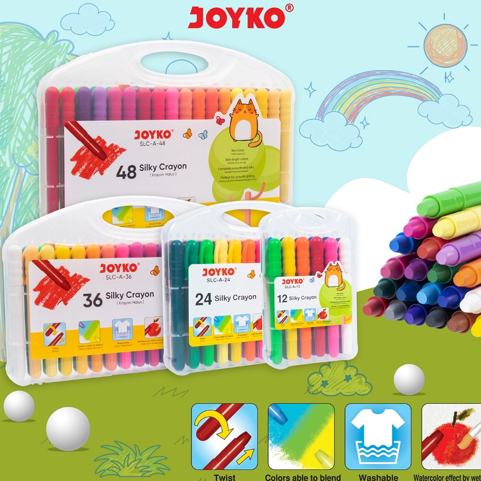 

Ready Terkini Silky Crayon Krayon Halus Joyko SLCA Warna Colors