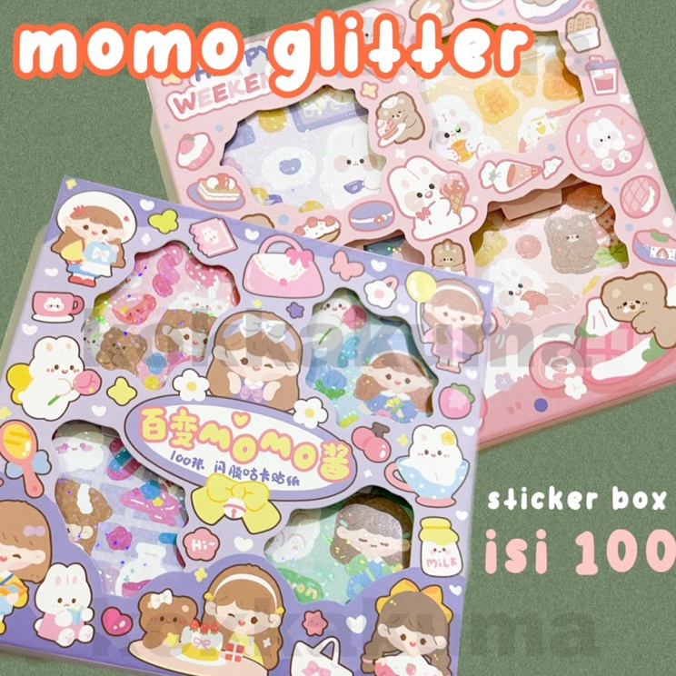 

Gratis Bubble KKM Sticker Momo Bear Fashion Hologram Glitter Box isi 1 Pcs Stiker Karakter