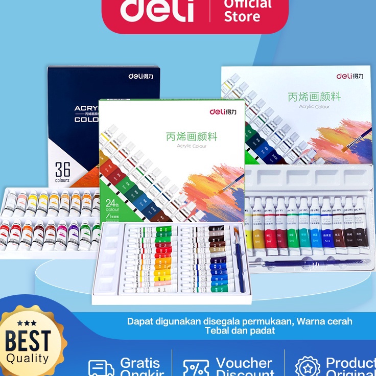 

Super Special Deli Acrylic Paint Cat Akrilik Anak 2436 Warna Dapat Ditulis di Kain Tanah Liat 73912 73915