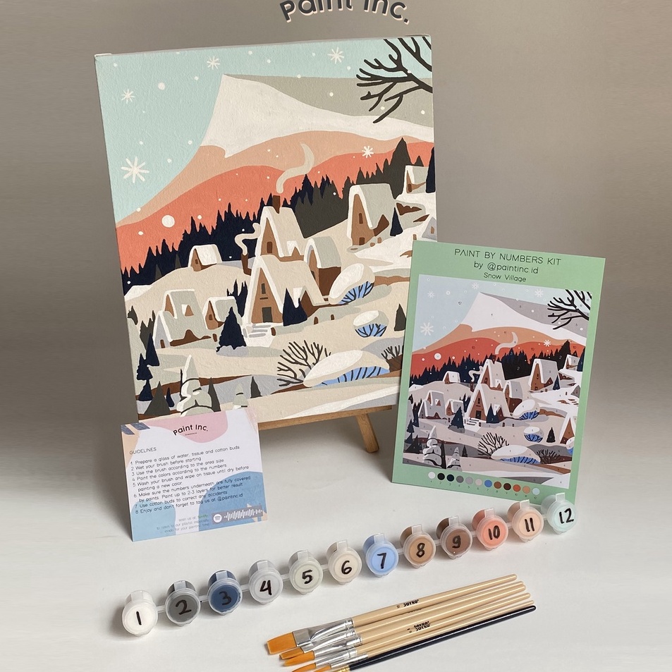 

Dijamin Baru Paint by Numbers Kit Snow Village Paint Inc ID Paint by Number Hampers Painting Kit Natal