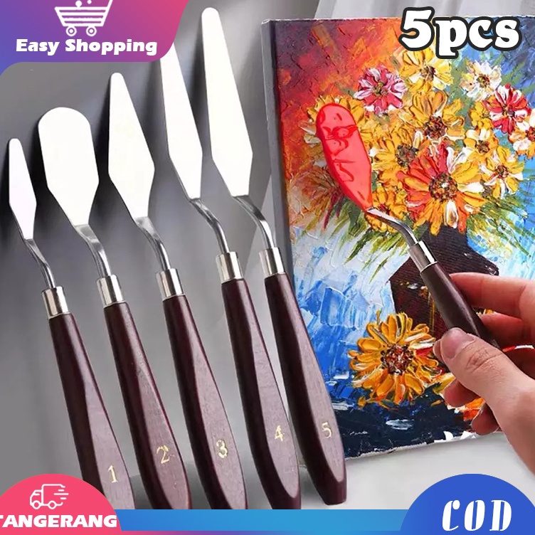 

Super Feedback 5PCS Pisau Palet Besi tahan karatPisau Palet LukisSpatula Dekorasi Kue Lukis Ukir Palette Knife