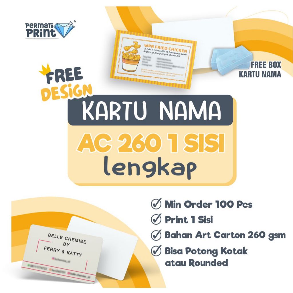 

Print Kartu Nama 1 Sisi / Kartu Nama AC260 / Name Card Sudut Kotak / Bikin Kartu Nama Sudut Rounded - Free Box