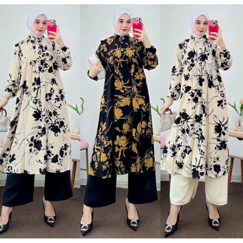One Set Tunik dan Kulot Wanita Terbaru Kekinian One Set Wanita Motif Terbaru