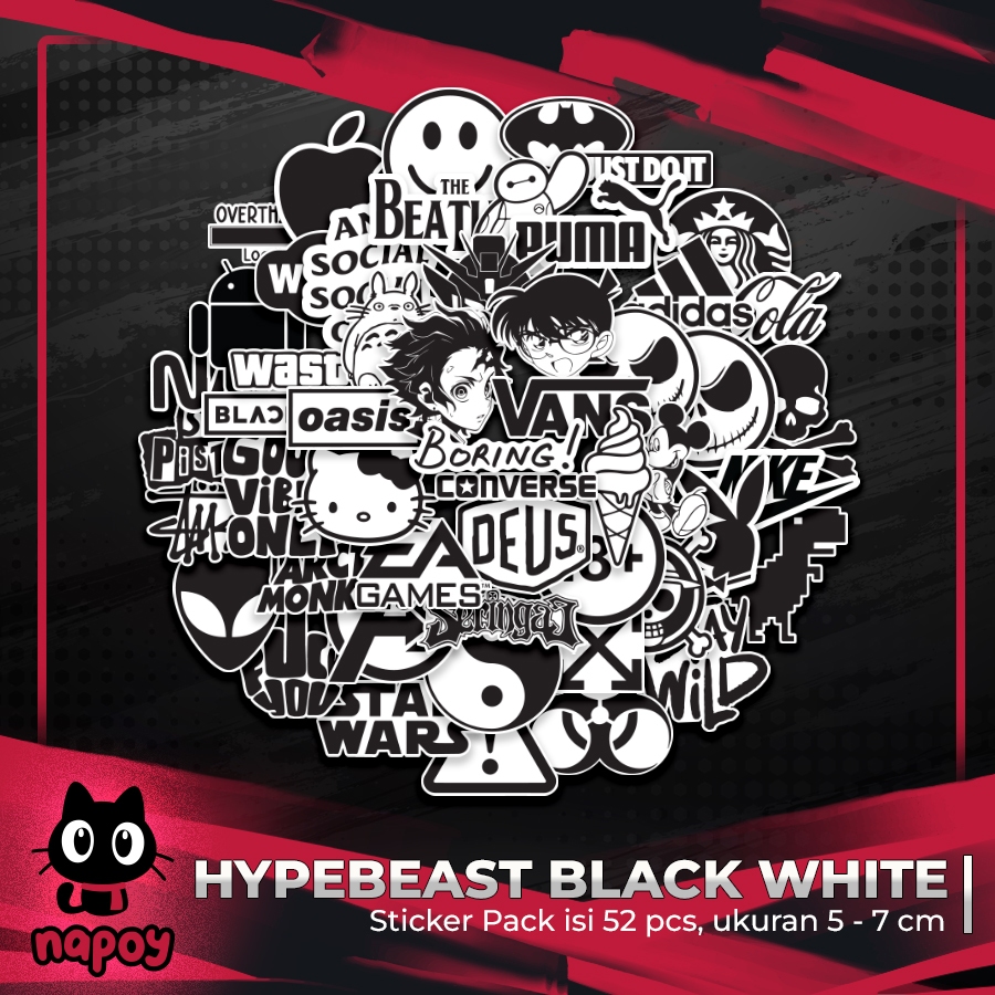 

STIKER PACK HYPEBEAST BLACK WHITE 52 pcs LAPTOP AKSESORIS HP ANTI AIR