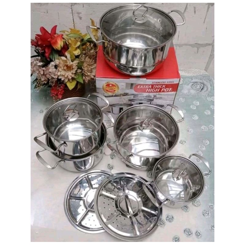 𝙍𝙀𝘼𝘿𝙔 Panci set dandang Tutup kaca 5 susun High pot happy fun