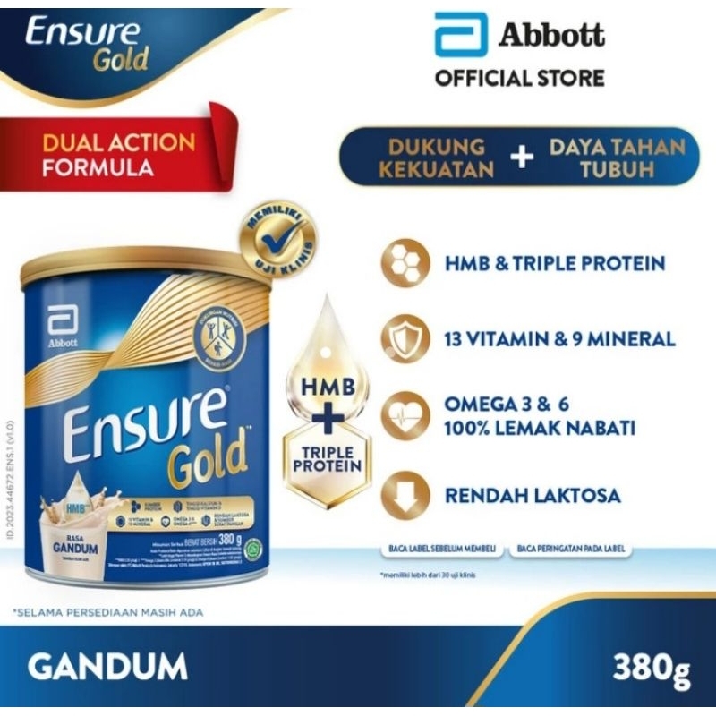 

ENSURE Gold Susu Rendah Laktosa Rasa Gandum 150 - 380 g