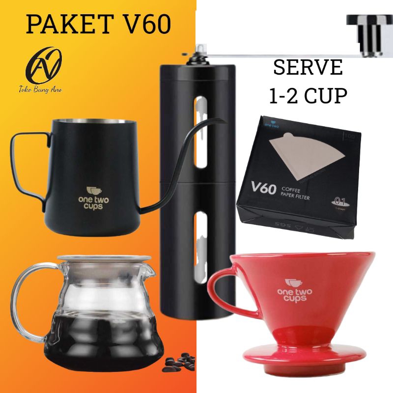 Paket lengkap kopi v60 Manual coffee grinder+filter v60+teko kaca
