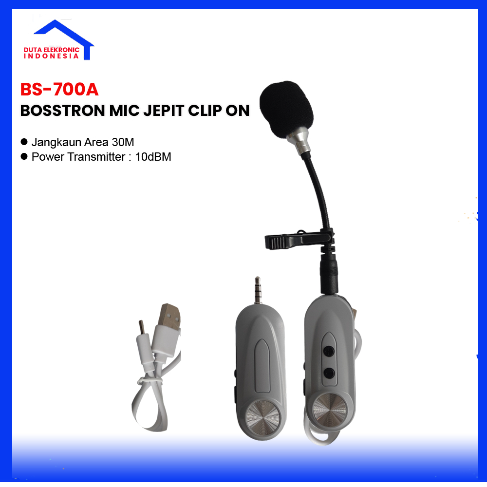 Bosstron Mic Clip On BS-700 Microphone Jepit Wireless Tanpa Kabel