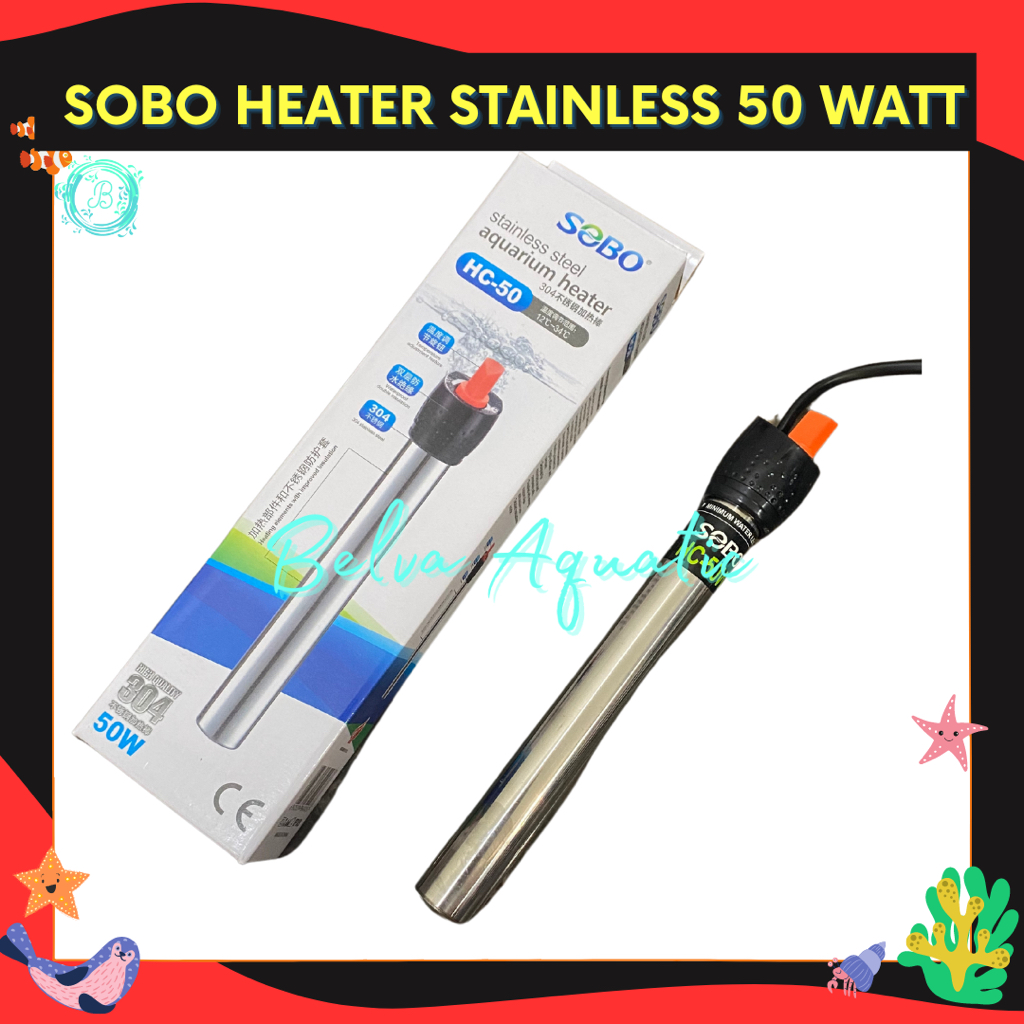 Sobo Heater Stainless 50 Watt Heater Anti Pecah Hiter Stenlis Alat Pemanas Penghangat Suhu Air Aquar