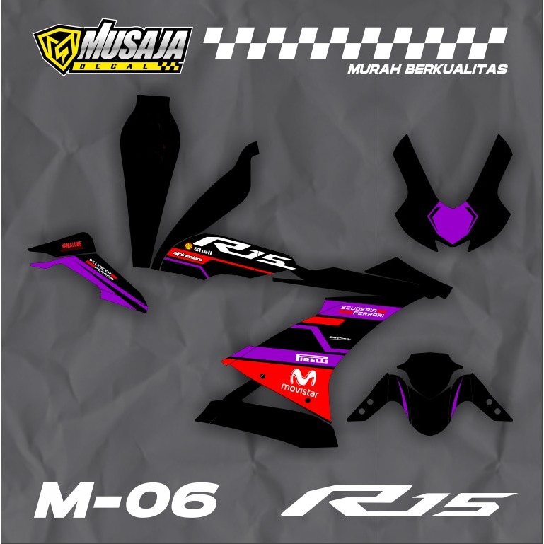 Stiker Decal R15 hitam ungu merah full body - dekal r15 fullbody