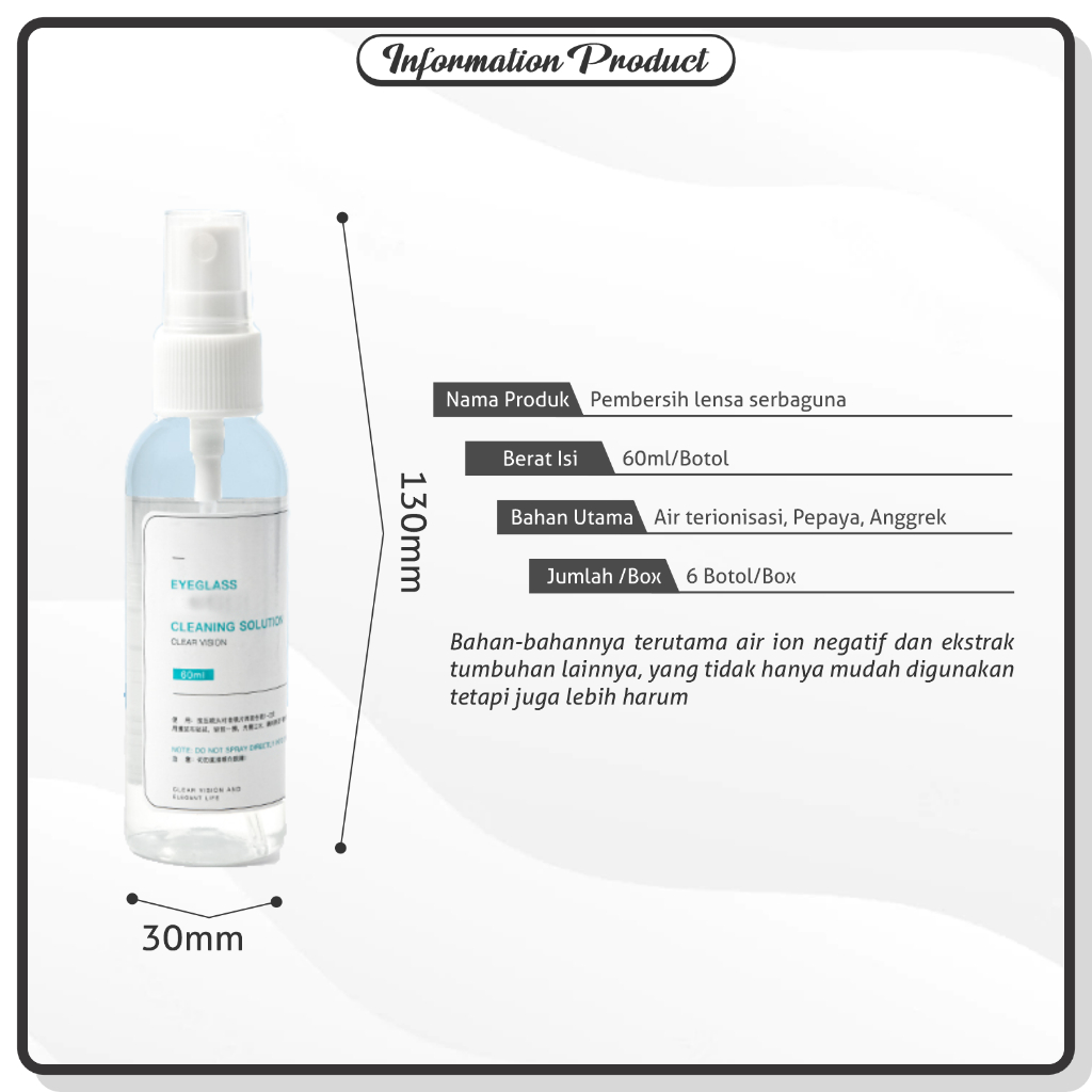 La Chapella - Cairan Pembersih Biasa Anti Fog Spray Lensa/Kacamata/hp/Kamera/Jam Tangan Cleaner Spray Termurah Free Lap P007 P010-5