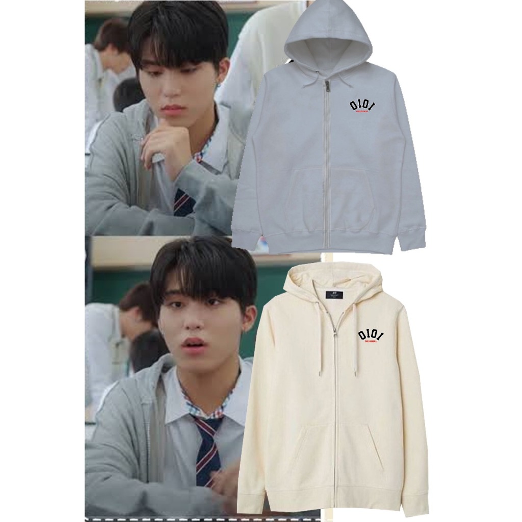 Jaket Zipper Jeong Woo OIOI Logo dada kiri kecil Unisex