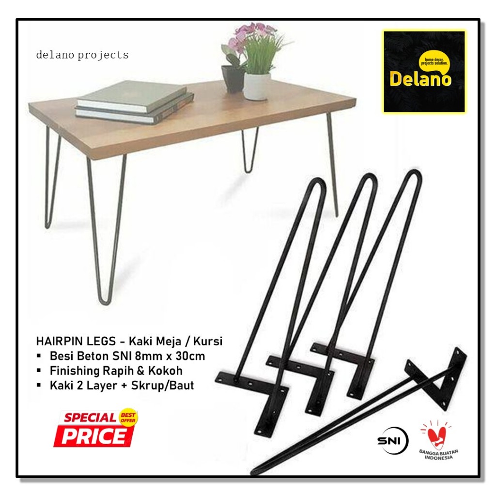 Hairpin Legs Kaki Meja Kaki Kursi Besi Beton SNI 8mm / 30cm | Furniture Meja Kursi Industrial