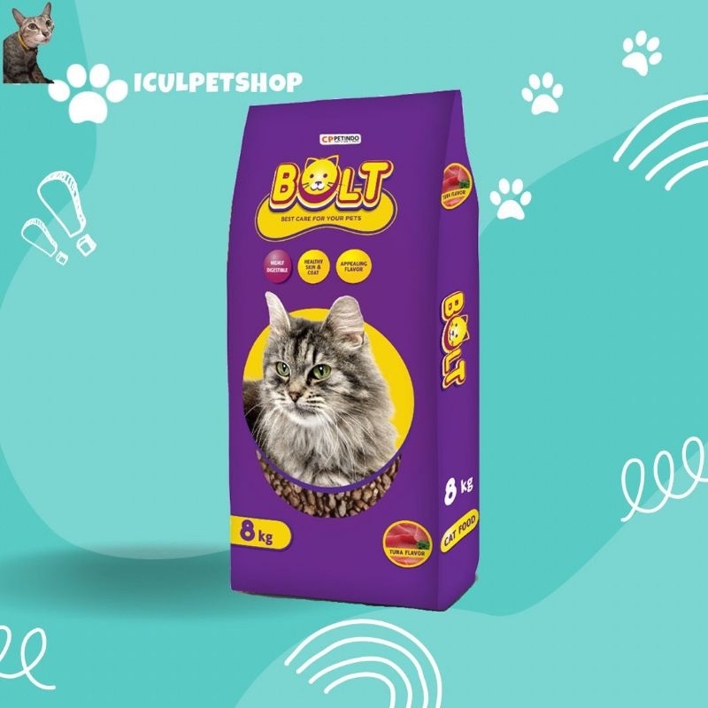 Makanan kucing bolt kibble ikan rasa ikan tuna kemasan 20kg 1 karung