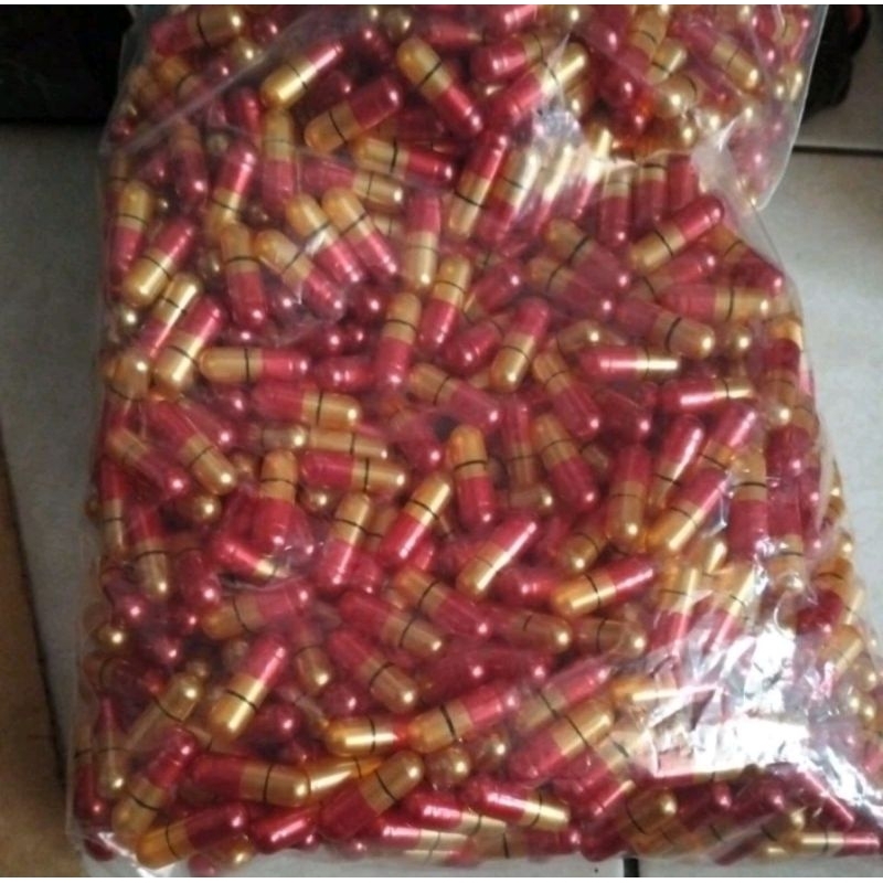 Cangkang Kapsul Kosong Merah Gold Lingkar Hitam Metalik Ukuran 0