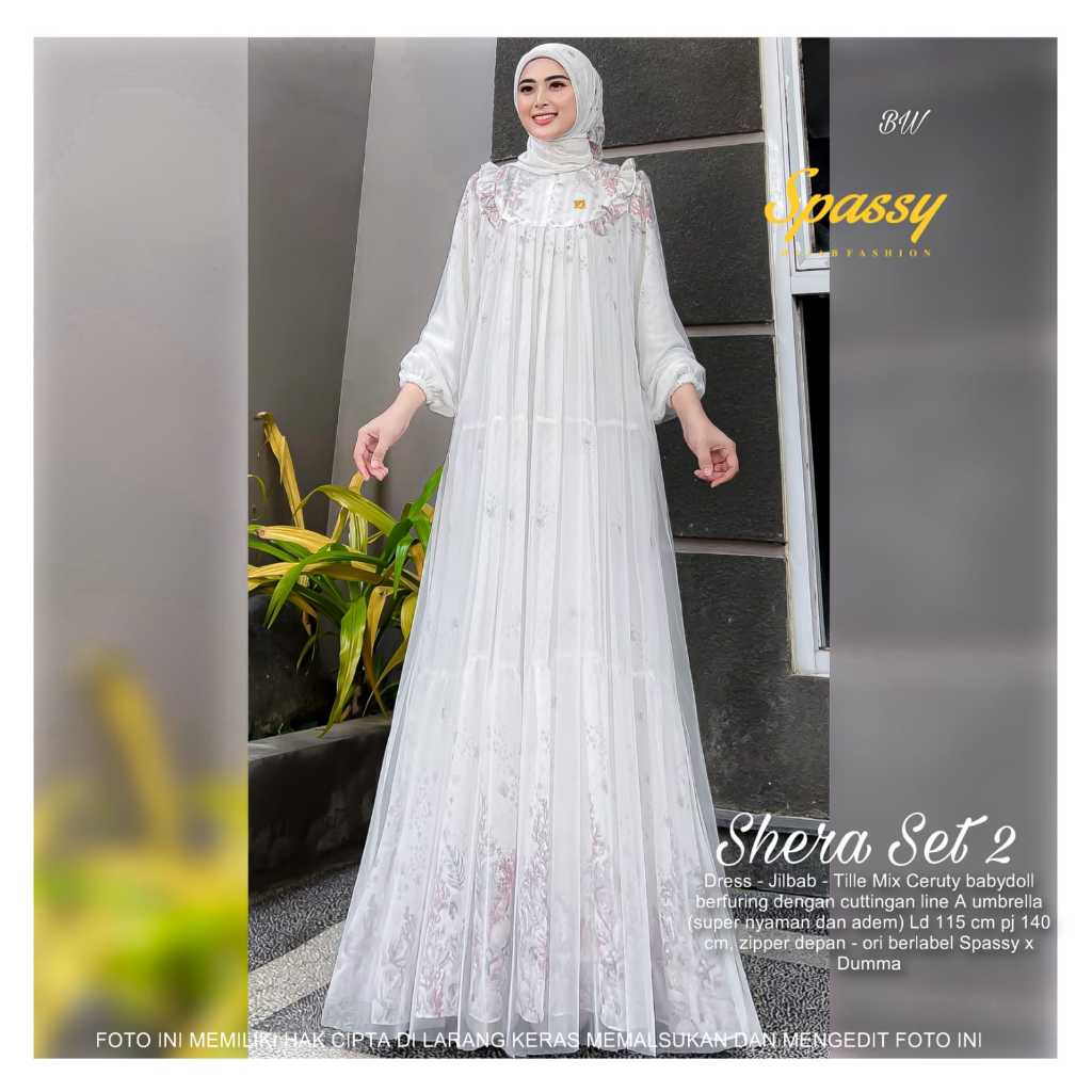 Shera Set Hijab / Vanilla Ori by Spassy x Dumma / Gamis Maxi Dress Bahan Ceruti Babydoll mix Tile