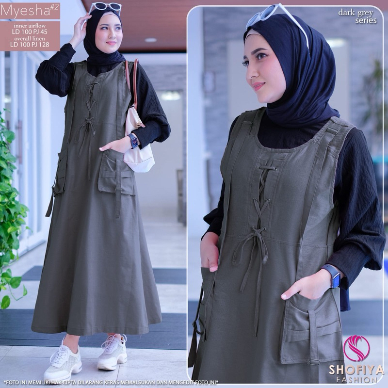 Myesha set ori shofiya / original shofiya / overal shofiya /overal set / linen / inner / gamis remaj