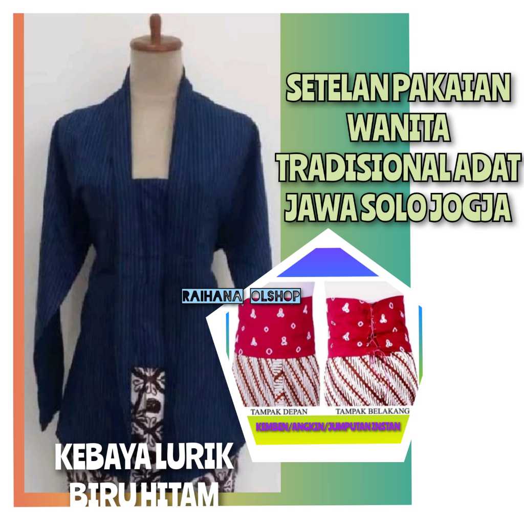 SEPAKET BAJU ADAT JAWA WANITA | KEBAYA LURIK BIRU HITAM + ANGKIN/JUMPUTAN/KEMBEN | PAKAIAN NASIONAL 