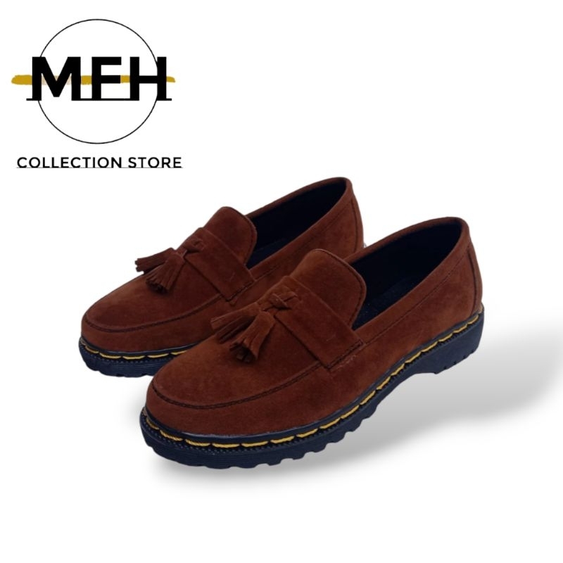 MFH sepatu docmart Penny loafers wanita Suede dm442