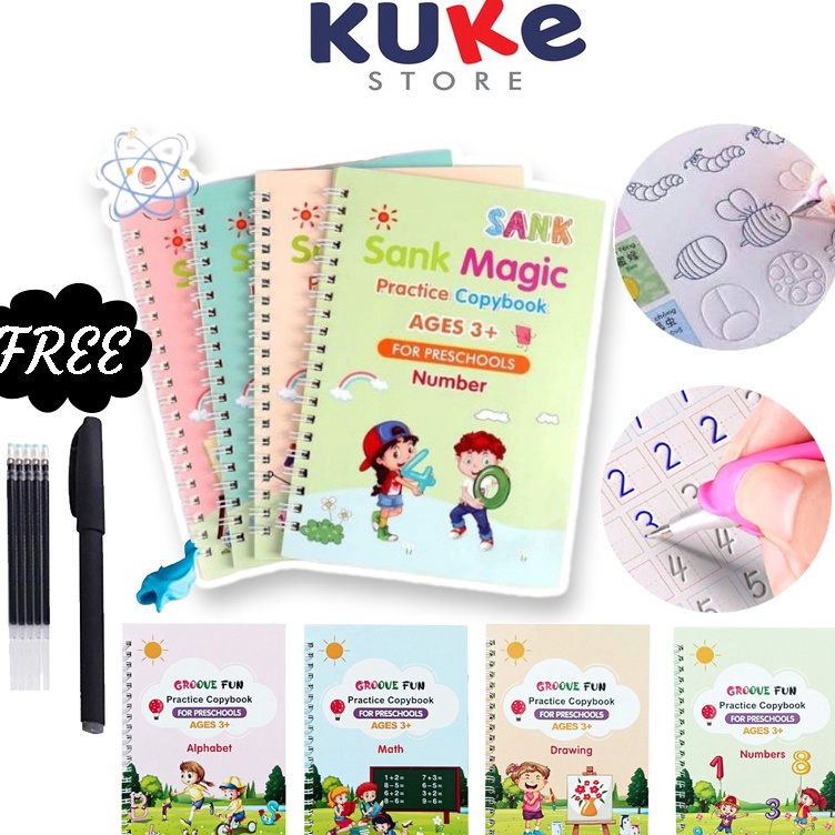 

Serba Grosir KUKE SANK MAGIC Pratice Book 1 Set Isi 4 Buku dan Pulpen Buku Belajar Menulis Huruf dan Angka Anak Paud 3d Pratice Writing Book Buku Belajar Anak