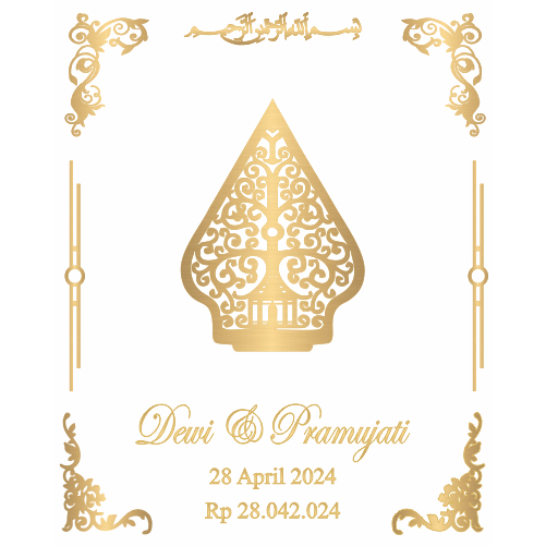 Dekorasi mahar Wayang & Gunungan akrilik emas/Silver dan Plywood