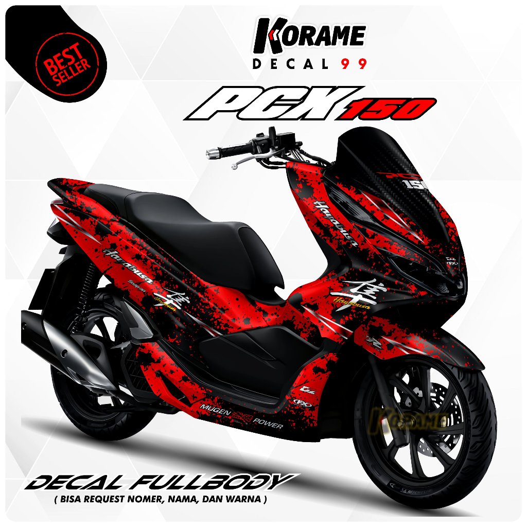 Stiker Decal PCX 150 // Stiker Variasi Motor PCX 150 Motif Hayabusa Warna Merah Hitam