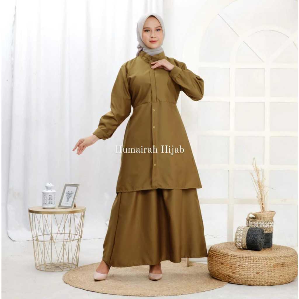ONE SET SERAGAM PEMDA TOYOBO TUNIK + ROK WARNA KHAKI TUA