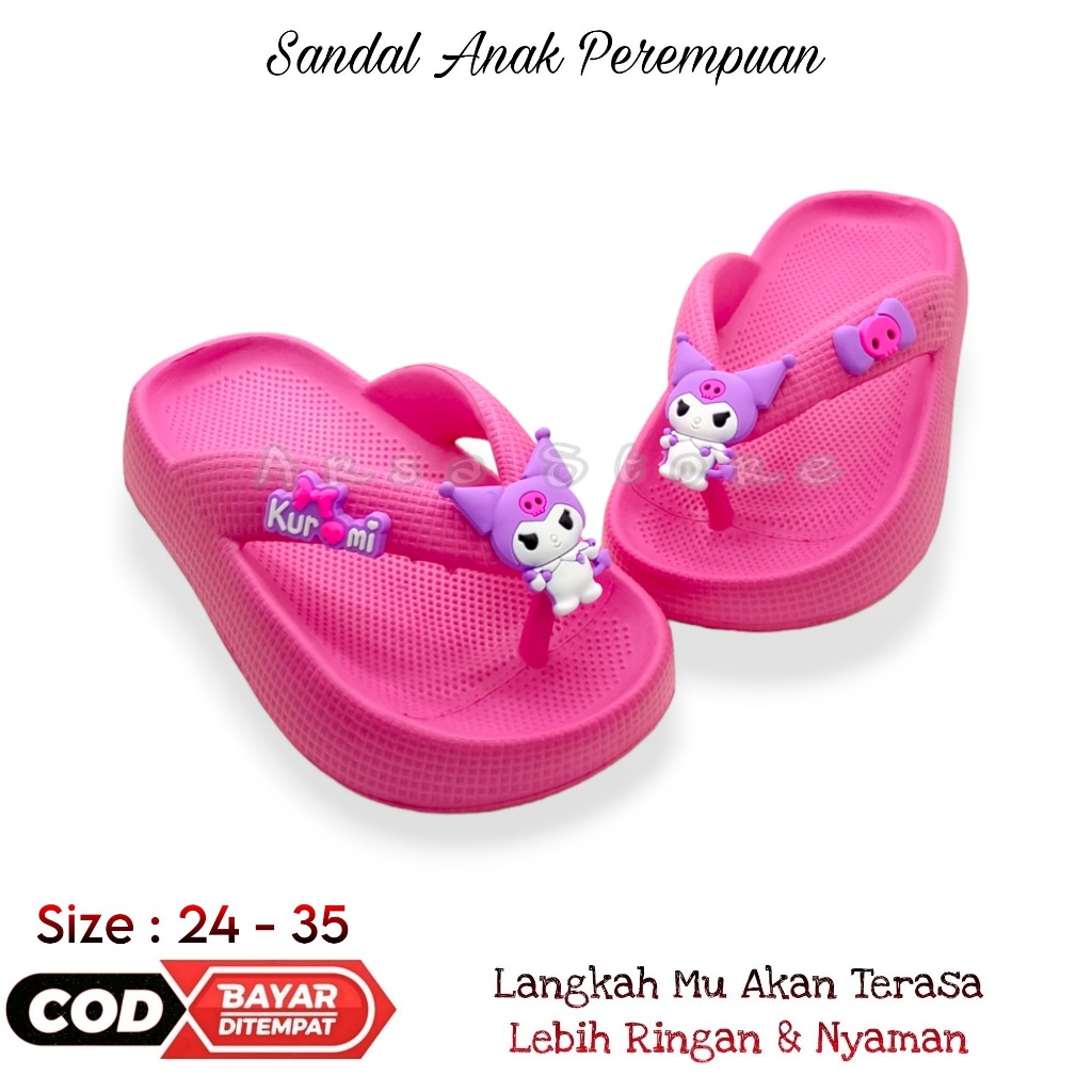 Hilo's Sandal Jepit Anak Perempuan Umur 2 - 10 Tahun Karakter Kuromi / Sendal Lucu Anak Cewek