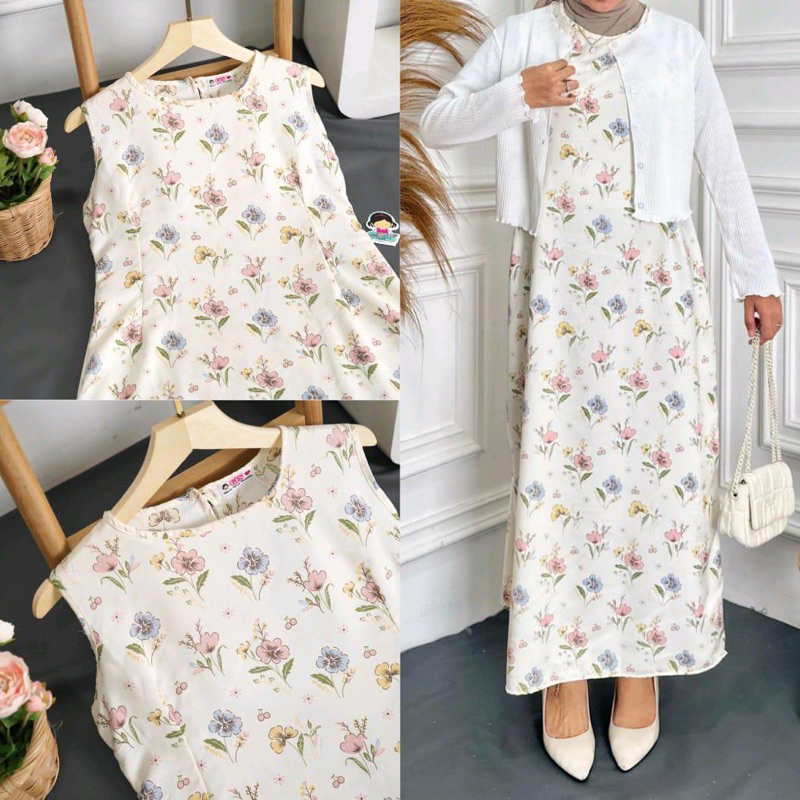 CASHA - ZFS DRESS MAXI TIARA / HOURI SHAKILA DRESS / Kasual Inner Dress Lekbong Motif Summer Flower 