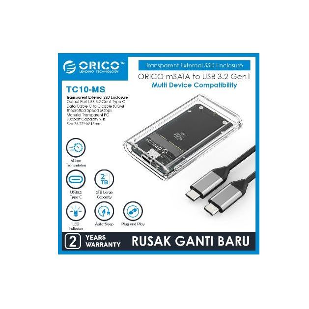 ORICO TC10-MS-GR mSATA to USB 3.2 Gen1 Transparent External SSD Enclosure