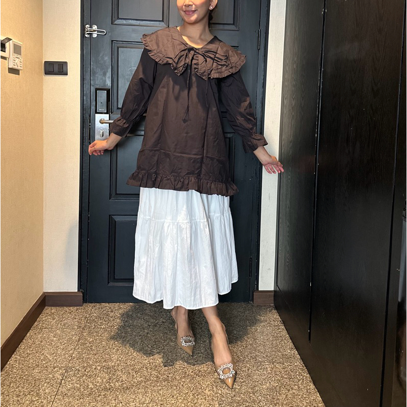 TUNIK PITA RENDA RUFFLE LENGAN PANJANG CASUAL KANTORAN KOREA STYLE