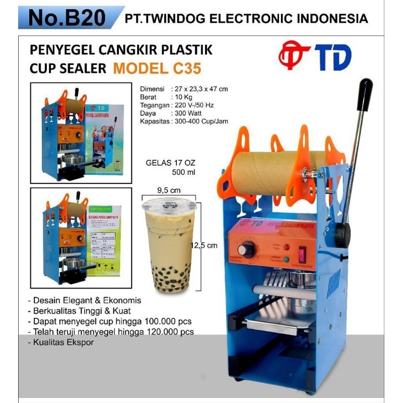 Press Gelas Plastik / Press Gelas Minuman / Cup Sealer TD C-35 ( Ukuran Gelas 17oz / 500ml) / TD C-3