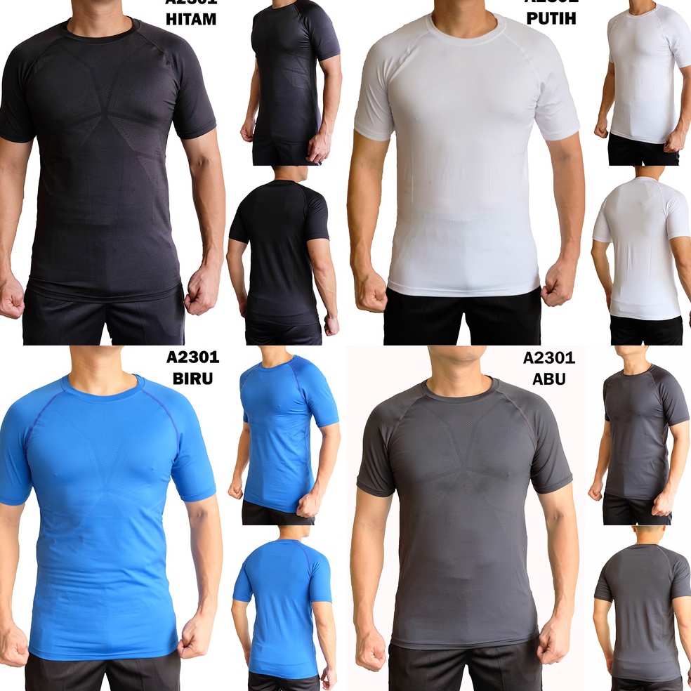 KODE J6B6 Kaos Olahraga Pria Polos A231 Baju Sport Olah Raga Training Gym Pakaian Fitnes Fitness Lak