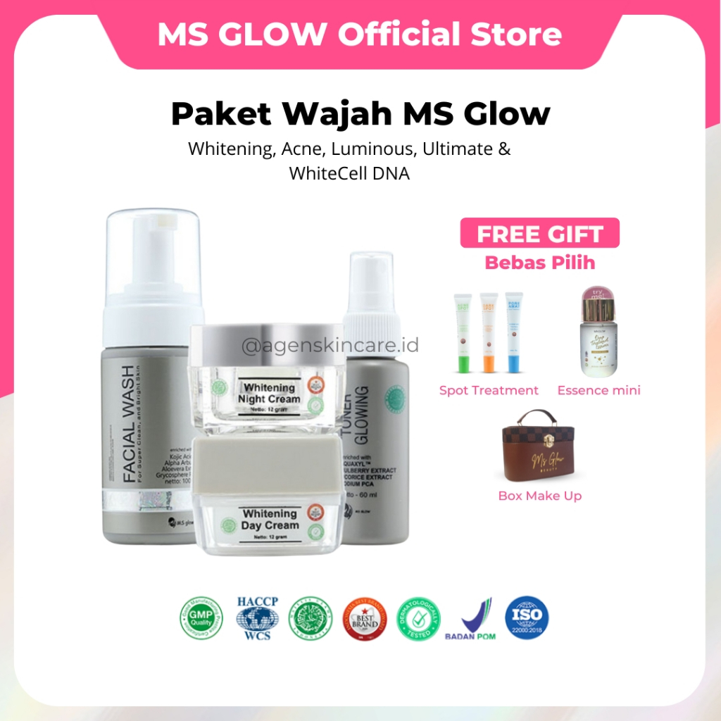 MS Glow Official Store Whitening Acne Ultimate Luminous DNA 1 Paket Ori 100% Lengkap BPOM