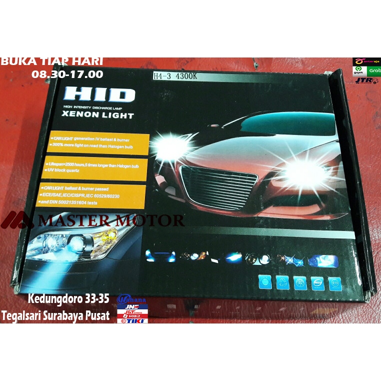 HID Xenon Light H4 - 3 4300K Kuning / Bohlam Lampu Mobil 1 set Dop Ballast