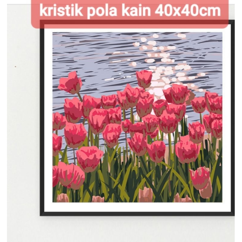 DIY Paket kristik bunga tulip pantai pola kain full cross stitch