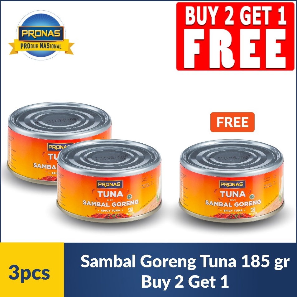 

Jaminan Kualitas PRONAS Tuna Sambal 185g Buy 2 Get 1