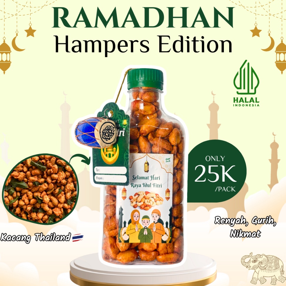 

Grab It Fast Hampers Lebaran Idul Fitri Kacang Thailand Kemasan Botol Free Bedug dan Kartu Ucapan Idul Fitri