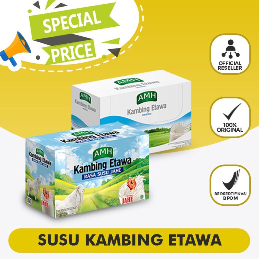 

Maxi Promo Susu Kambing Etawa AMH 1 Box 1 Sachet Vanila Jahe Susu