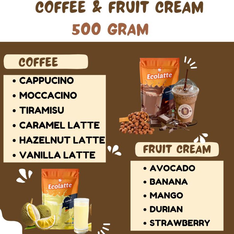 

Real Promotion ECOLATTE POWDER 5gr VARIAN COFFE FRUIT CREAM