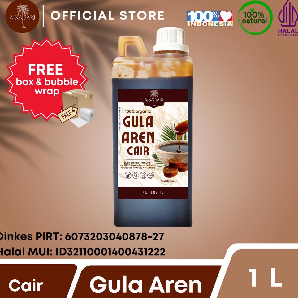 

Barang baru Gula Aren Cair Syrup Palm Sugar Organik Alka Sari 1 Liter