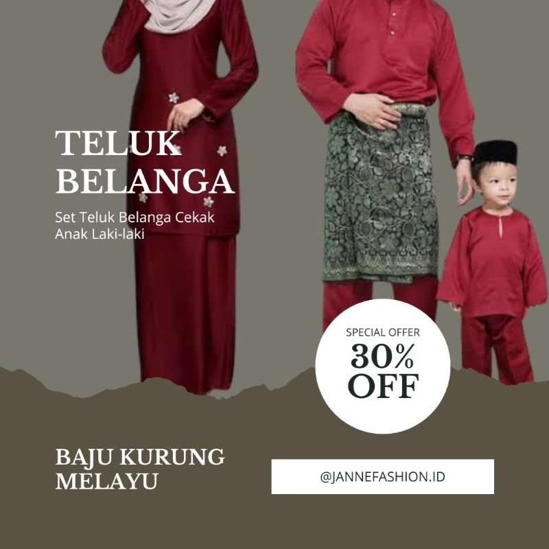 Set Teluk Belanga Cekak Anak Laki-laki Baju Kurung Melayu Setelan Teluk Belanga Anak