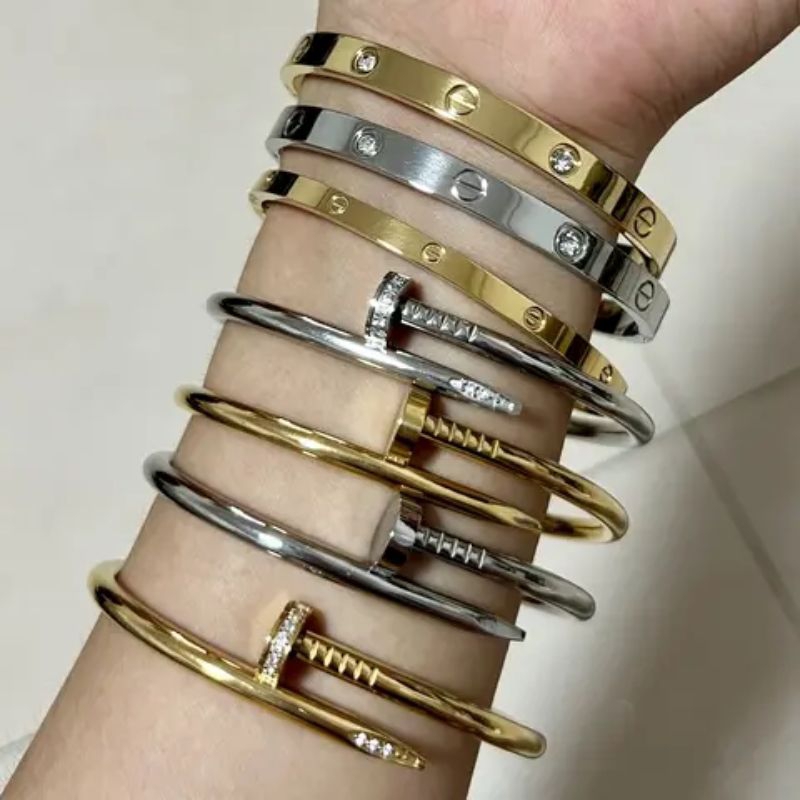 set gelang titanium gelang slim dan gelang paku terbaru Anti luntur asli titanium