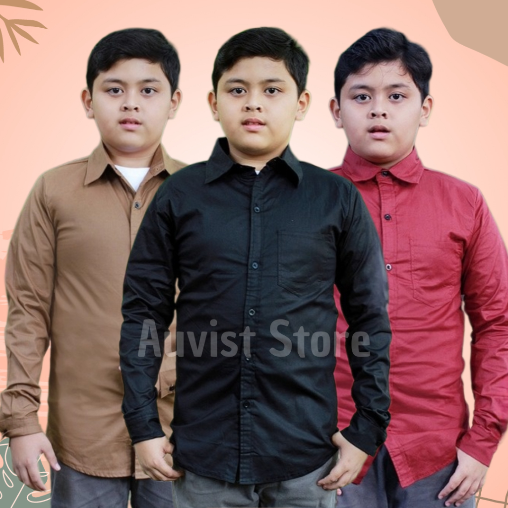 Kemeja tangan panjang baju ukuran anak laki umur 8-3 tahun hem polos usia sd atasan formal import di