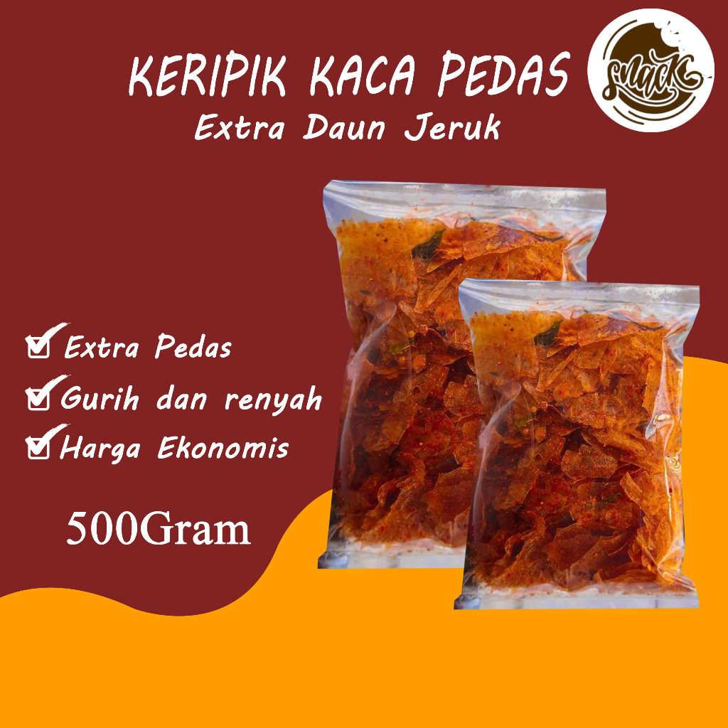 

Keripik Kaca Extra Pedas Daun Jeruk Kemasan 500 Gram