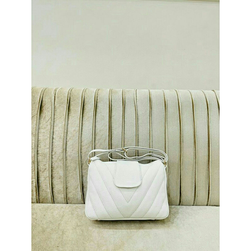 Tas selempang wanita kulit papirut garut size S MURMER warna Putih