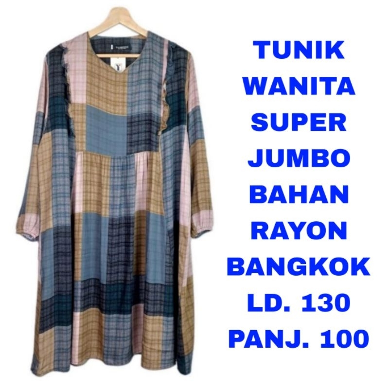 WK TUNIK KOTAK WANITA SUPER JUMBO LD. 130 RAYON BANGKOK BAJU ATASAN LENGAN PANJANG MUSLIM